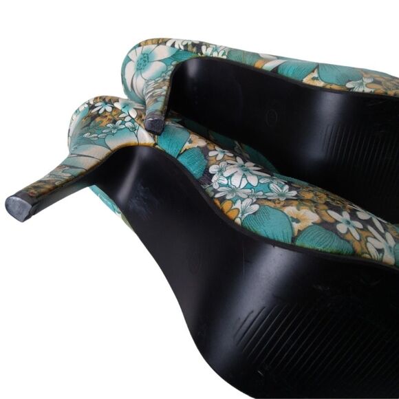 Show Story Platform Heels Teal Floral Open Toe Size 9.5 or EU41 - Picture 13 of 15